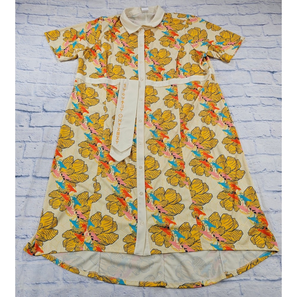 Marvel Black Panther Dress Womens 3X Yellow Floral Wakanda High Low Button